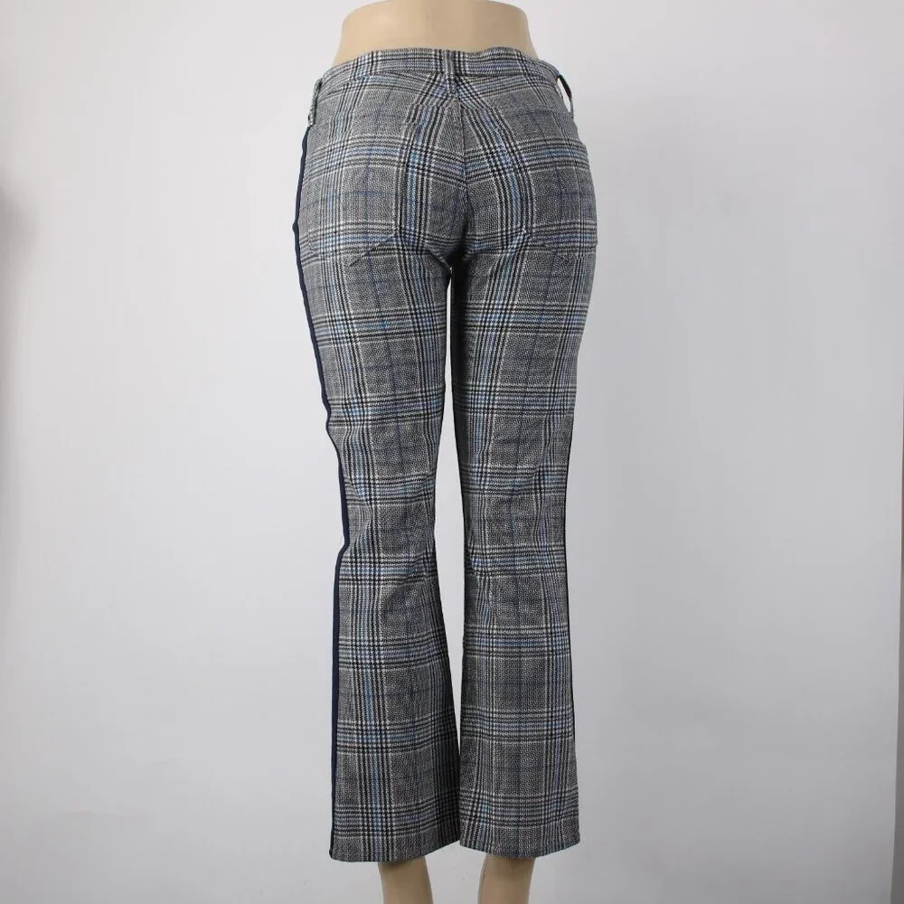 Mother Pant Sz 28 x 27 Black Blue White Striped Side Plaid Straight Cotton Pant - Picture 9 of 16